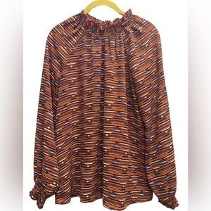 LOFT Ruffled Red and Orange Blouse Size XS